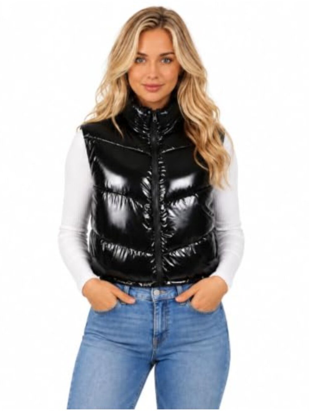 Womens Quilted Puffer Vest Cropped Zip Up Sleeveless Nylon